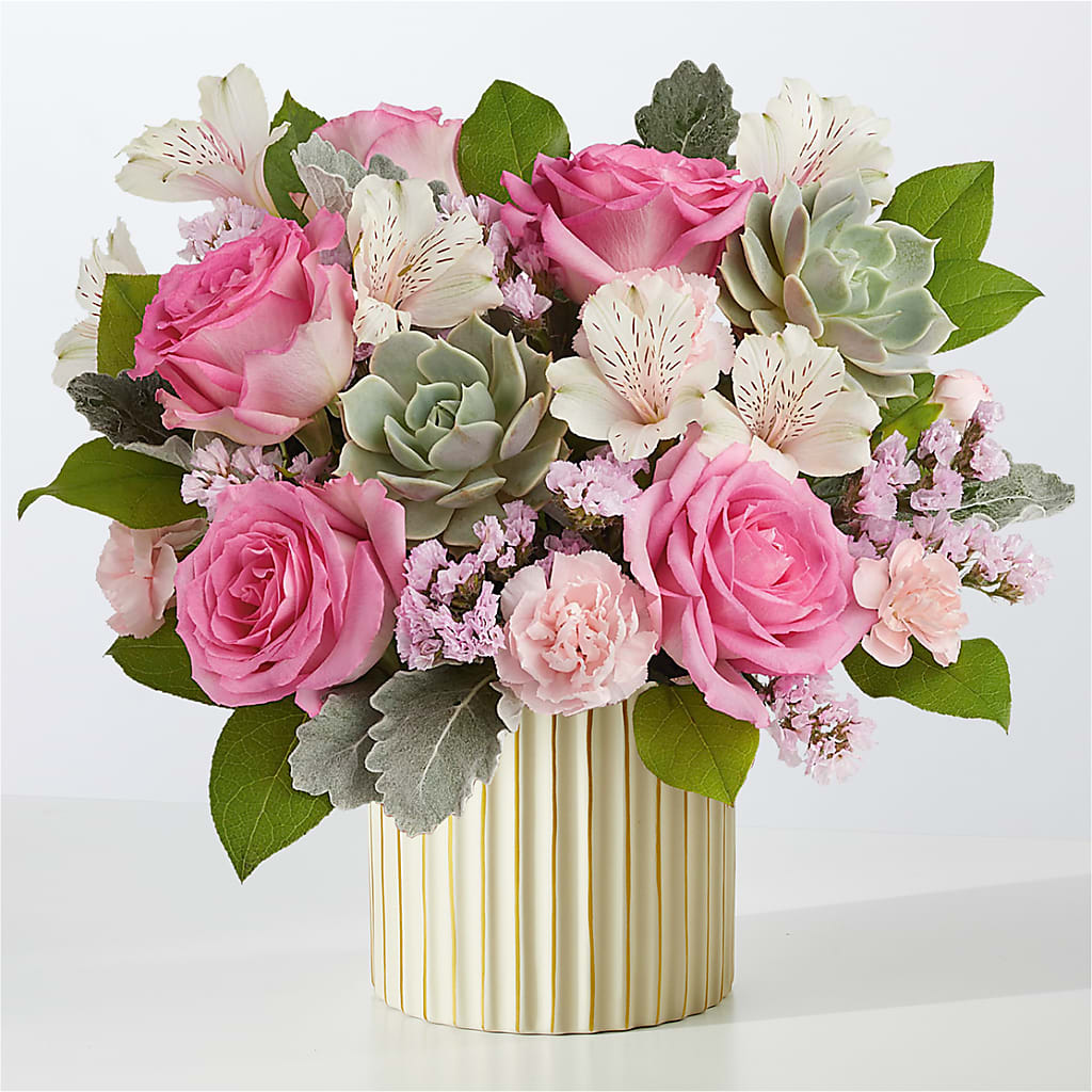 Dusty Rose Bouquet with Ivory Vase – Minish And Potts Llc, Crestwood KY